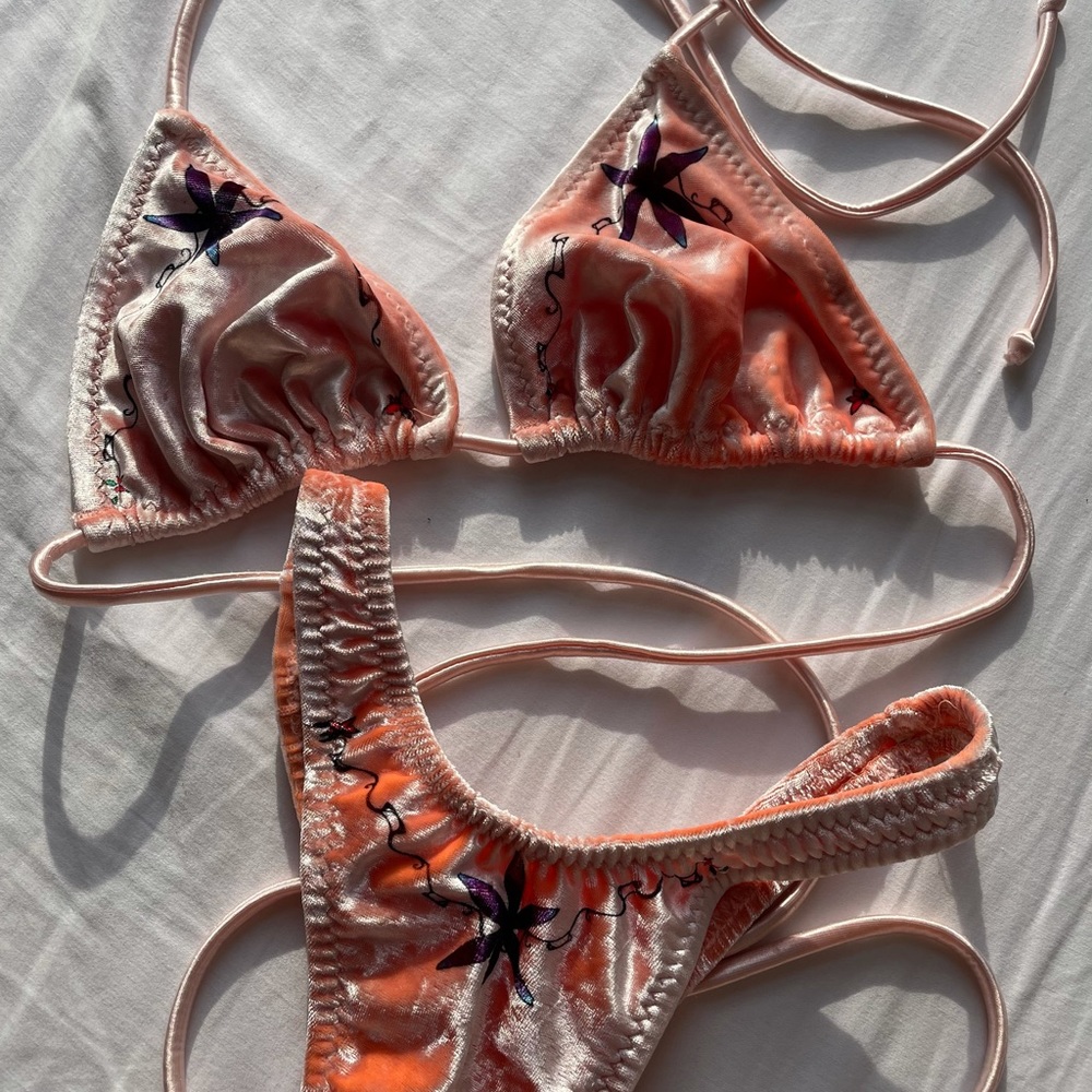 Vintage Orange Crushed Velvet Bikini